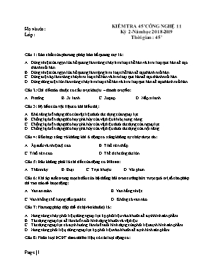 Đề kiểm tra 45 phút học kỳ II môn Công nghệ Lớp 11 - Năm học 2018-2019 (Có đáp án)